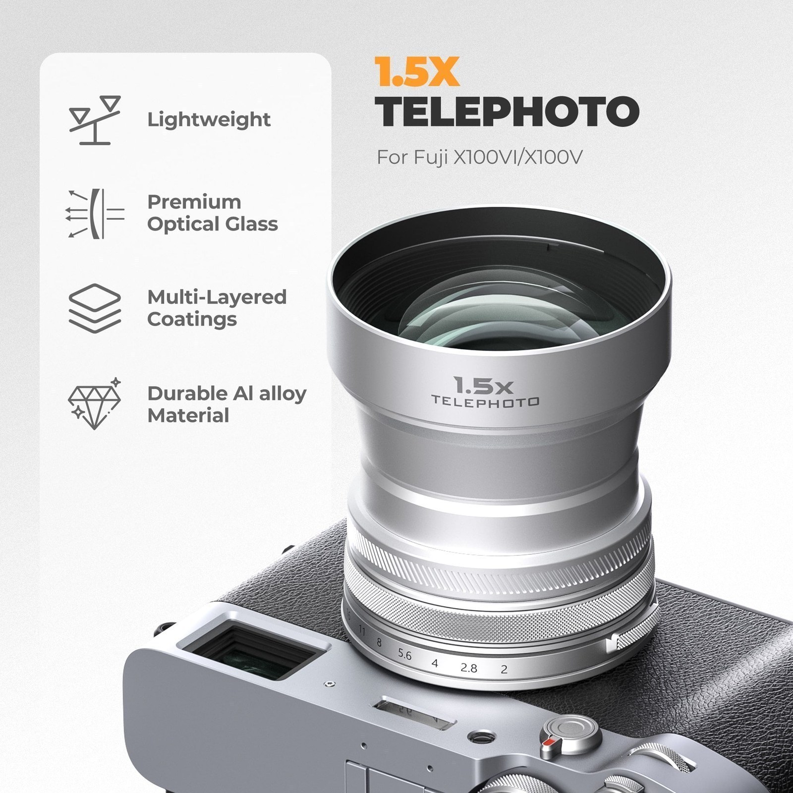 Насадка на объектив Freewell 1.5x Telephoto Lens для Fujifilm X100VI/X100V, фото 2